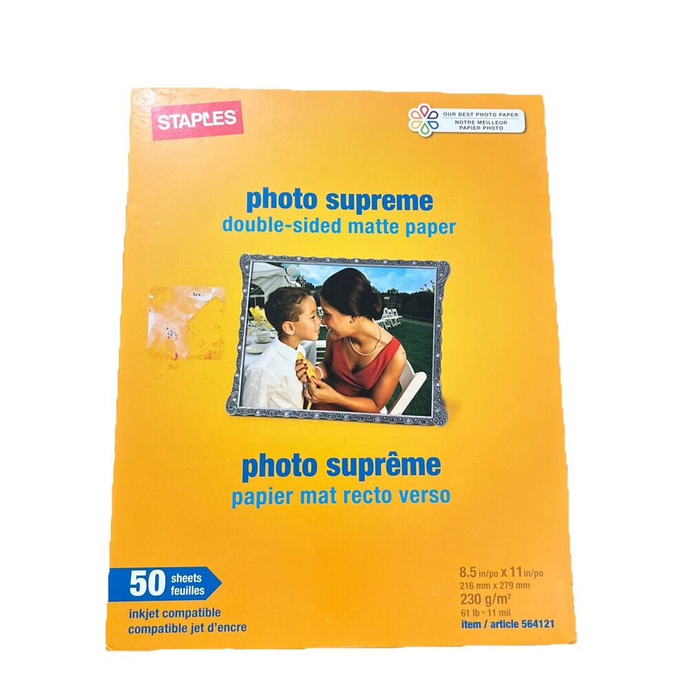 Staples Photo Supreme 50 Sheets Double Sided Matte 8.5"x11" #564121 ~New Sealed